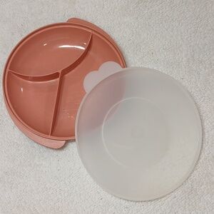 Tupperware Reheatable Microwave pink Divided Dish/Plate #2604B-3 Domed
